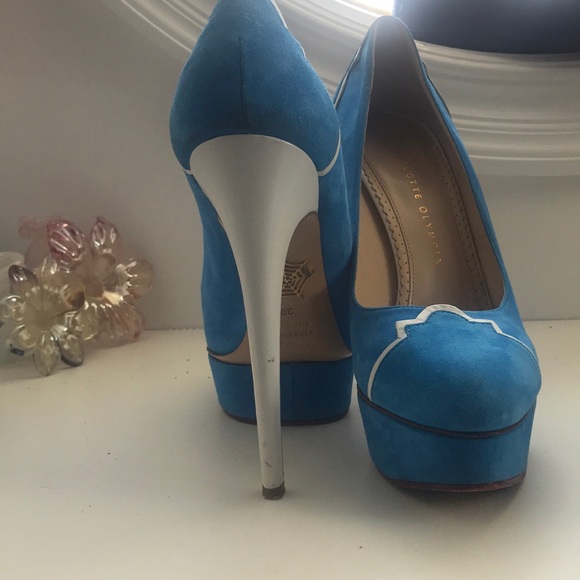 Charlotte Olympia blue + white pumps - Picture 2 of 3